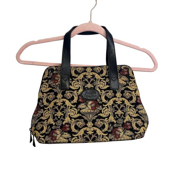American Vintage Handbags - Vintage Flemish Tapiestries Gold Filigree Floral Vampire Old Money Hand Bag